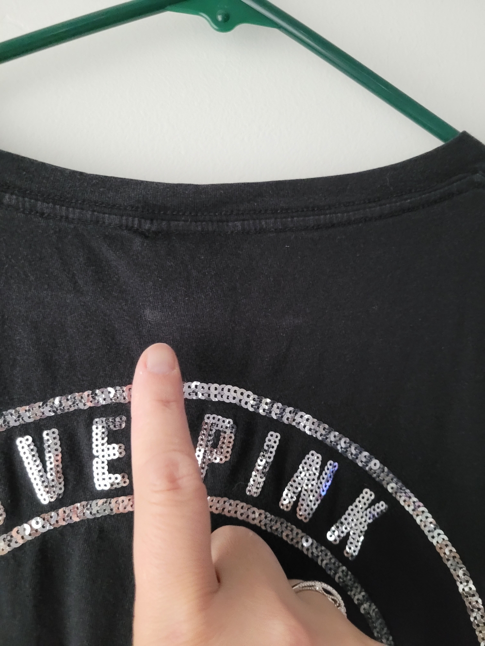 PINK Victoria's Secret Black Crew Neck With Silver Logo Tee - Picture 6 of 7